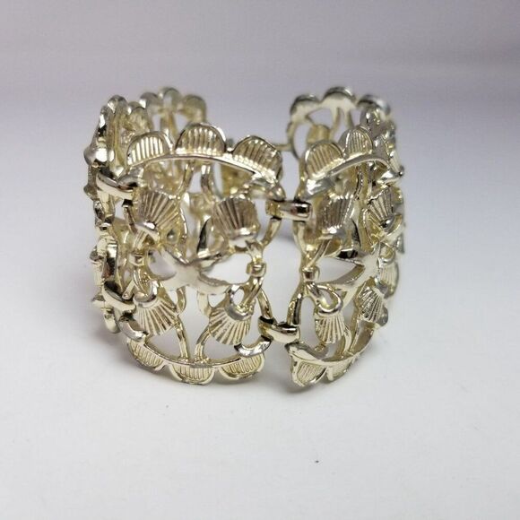 Vintage Pale Gold Tone Wide Chain Panel Bangle Bracelet, Retro Estate Design - Picture 2 of 7